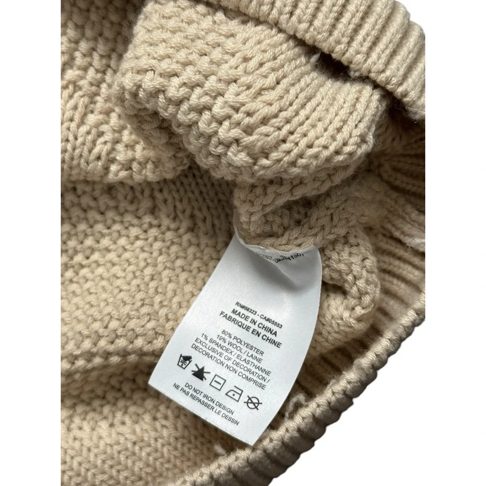 Nike Cable Knit Swoosh Sweater Men's L Beige Rattan Large Logo Polyester & Wool